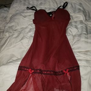 Red and black pinstriped sheer nightgown